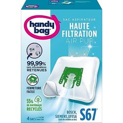 Handy Bag - Vacuum cleaner bags S67 x4bags - Compatible with Bosch, Siemens, UFESA - 99.99% of dust retained - Easy closing - Allergen filter - 55% recycled materials