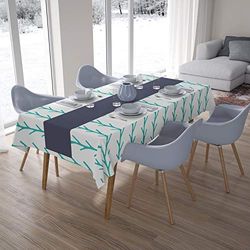 Bonamaison, Anti-moisissure, Séchage Rapide, Résistant aux Taches, Lavable en Machine, 100% Polyester Nappe de Table, Turquoise, Blanc, 140 x 200 Cm - Conçu et Fabriqué en Turquie