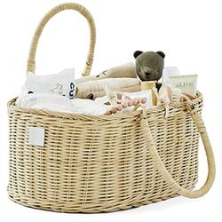 BEBE BASK Baby Diaper Caddy Organizer - Handmade Organic Rattan - Luxury Diaper Caddy Basket - Cute Diaper Caddy for Baby Girl & Diaper Caddy for Baby Boy