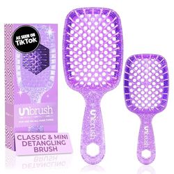 FHI Heat - Set combo di spazzole districanti UNbrush - Original & Mini spazzola per capelli UNbrush per tutti i tipi di capelli umidi/asciutti — Spazzola per capelli antistatica DuoFlex, spazzola