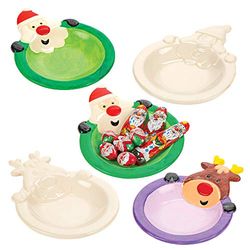 Baker Ross Lot de 2 Assiettes en Porcelaine Motif Père Noël et Renne, coloris assortis