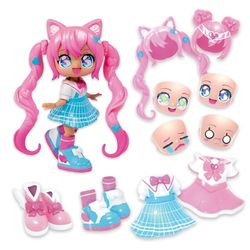 Bandai - Animakii - Magicienne et Écolière - Coffret Poupée Personnalisable - 1 Poupée, 4 Visages, 2 Coiffures, 2 Tenues, 2 Paires de Chaussures - Jouet Créatif 5 Ans et + - HEA26352