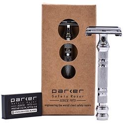 Parker safety razor rasoio di sicurezza 66R apertura a farfalla + 5 lamette da barba parker