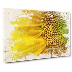 Yellow Sunflower Flower No.1 Modern FC Canvas Wall Art Print Ready to Hang, Framed Picture for Living Room Bedroom Home Office Décor, 24x16 Inch (60x40 cm)