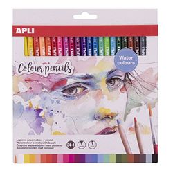 APLI 18913 - Pack of 24 Watercolor Coloured Pencils with Brush Included