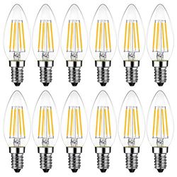 LVWIT E14 LED-glödlampa, 12-pack, 470 lm, 4 W C35 ljusglas vintage LED, icke-dimbar, varm vit 2 700 K ersättning 40 W