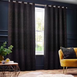 Paoletti Galaxy Chenille Eyelet Curtains - 2 Panels - Width x Drop - 229 x 183cm (90 x 72) - Black