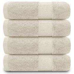 GC GAVENO CAVAILIA Lot de 4 essuie-Mains en Coton égyptien de 700 g/m² - Serviettes de qualité hôtelière - Lavables en Machine - Crème - 127 x 213 cm