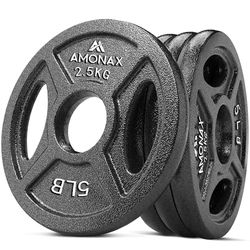 Amonax Halterschijvenset Gietijzeren, 2,5 Kg, 5 Kg, 10 Kg Halterplaten Voor 1 & 2 Inch Olympische Halterschijven, Metalen Halterplaten Voor Gewichtheffen, Stalen Halterschijven