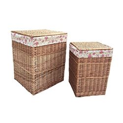 Red Hamper Set of 2 Light Steamed Square Laundry Baskets with Garden Rose Lining, Wicker, 61 x 46 x 46 cm