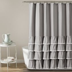 Lush Decor Ella Lace Ruffle Shower Curtain, 72" x 72", Gray