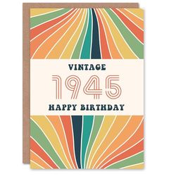 Artery8 Vintage Retro Him Her Rainbow Born 1945 Aged 80 Years Old 80th Birthday Card Mum Dad Gran Grandad