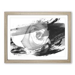 Flower Pink Rose Vol.6 V1 Modern Framed Wall Art Print, Ready to Hang Picture for Living Room Bedroom Home Office Décor, Oak A2 (64 x 46 cm)