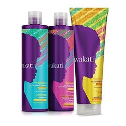Wakati Sulfate-Free Non-Stripping Shampoo 235ml, Water-Activated Finger Detangling Advanced Conditioner 235ml and Oil-Infused Moisturising Detangling Cream 250ml Bundle for Natural Afro Hair