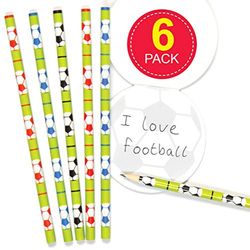 Baker Ross AC895 Football Pencils - Pack of 6, Ideal for Kids School Set, Homework, School Classwork, Party Bag Filler and Small Gifts, Black,Red,Blue