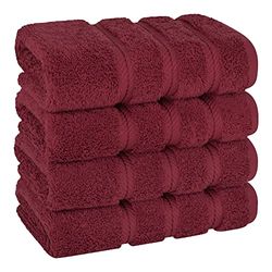 American Soft Linen Lot de 4 essuie-Mains turcs de Luxe pour Salle de Bain, 100% Coton, 600 g/m², Serviettes pour Le Visage et la Cuisine, Rouge Bordeaux