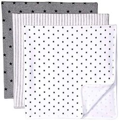 Amazon Essentials Couvertures d’Emmaillotage Mixte Bébé, Lot de 3, Blanc Étoiles/Charbon Chiné/Gris Clair Rayures Verticales, Taille unique