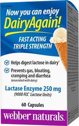 Webber Naturals Dairy Again Lactase Enzyme Extra Strength 250mg 60 Capsules