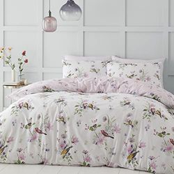 Catherine Lansfield Parure de lit Double avec Housse de Couette et taies d'oreiller Motif Oiseau Chanteur Rose