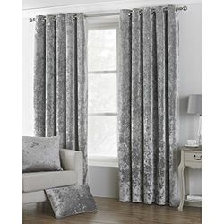 Riva Paoletti Verona ringtop ooggordijnen (paar) - zilver - fluweel gevoel - gebroken fluwelen look - klaar gemaakt - 100% polyester - 168cm breedte X 183cm druppel (66" X 72" inch) - Ontworpen in het Verenigd Koninkrijk