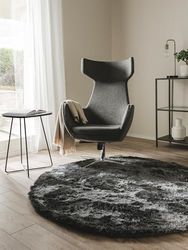 Benuta Tapis Shaggy à Poils Longs Gris Anthracite Ø 200 cm sans substances nocives 100% Polyester Uni Tufté à la Main Salon