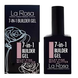 LaRosa GEL ONGLE UV Construction 7 en 1 en Flacon BUILDER GEL Fortifiant 15ml - ROSE LAITÉ AVEC PAILLETTES