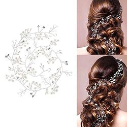 YANSHON 100cm Bijoux Cheveux Perles Cristal Serre Tête Guirlande Bandeau Headband Cheveux Mariage Strass Accessoires Cheveux Mariée Bandeaux pour Femme Fille Ornements de Cheveux