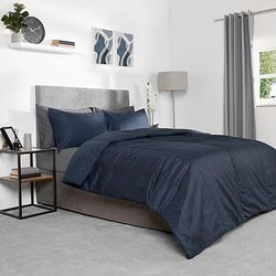 OHS Coverless dekbed eenpersoons beddengoed set met kussensloop, zomerdekbed camping quilt eenpersoons coverless dekbed blauw marineblauw gewatteerd beddengoed microvezel, 10,5 Tog Soft Touch
