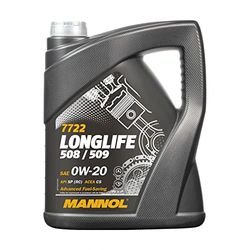 Mannol 5 Litre Longlife 508/509 0W-20 Engine Oil 7722 API SN Plus Premium Fully Synthetic