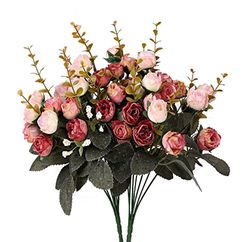 Lot de 2 Bouquets de Fleurs artificielles Houda - en Soie - avec Feuilles et Roses - pour décoration de Mariage