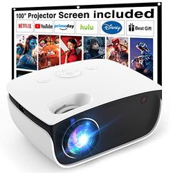 Mini Proyector usb, 7500 Lumens Mini Proyector 1080P Full HD Soporta [Pantalla de proyección incluida] Portátil Proyector para Teléfono Inteligente/PS5/TV Stick