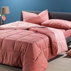 Caleffi - Couette Bicolore Couleur Unie pour lit Double Rose