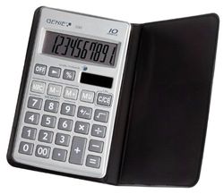 Genie calculatrice 10 chiffres 330 plat avec dual-power (solaire et piles)-avec housse-argent