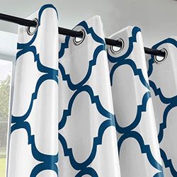 Melodieux Marokkaanse mode thermisch geïsoleerde tule kamer verduisterende gordijnen voor woonkamer, 52 bij 63 inch, off wit/marine (1 paneel)
