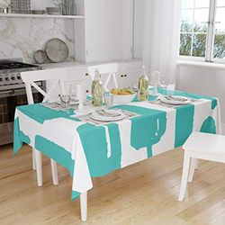 Bonamaison, Anti-moisissure, Séchage Rapide, Résistant aux Taches, Lavable en Machine, 100% Polyester Nappe de Table, Turquoise, Blanc, 140 x 160 Cm - Conçu et Fabriqué en Turquie