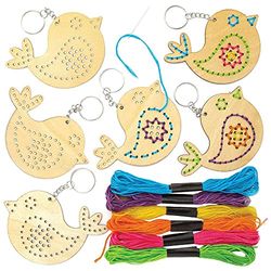 Baker Ross FC722 Llavero de Madera con Punto de Cruz Pájaros - Juego de 5, manualidades para niños