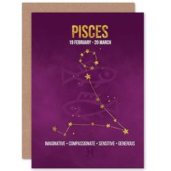 Wee Blue Coo BIRTHDAY CARD - ZODIAC STAR SIGN ASTROLOGY PISCES