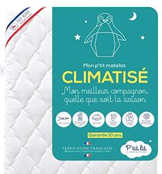 P'TIT LIT - Colchão para crianças e bebés com ar condicionado, 70 x 140 cm, 1 lado fresco para o verão e 1 lado acolchoado para inverno, antiácaros, removível, Oeko Tex®, fabricado em França, branco