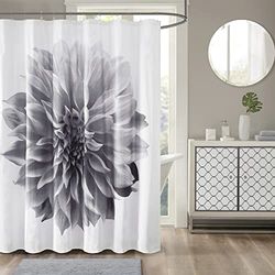Madison Park Norah Rideau de Douche en Coton, Motif imprimé Floral réaliste surdimensionné, décoration Moderne de Salle de Bain, Lavable en Machine, écran d'intimité en Tissu, 183 x 183 cm, Gris