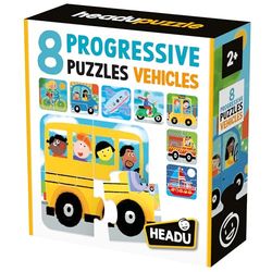 HEADU - 8 Progressive Puzzle Vehicles - De Grandes Pièces Adaptées Aux Plus Petits ! | Puzzle Educatifs 2 3 4 5 Ans, Jeux Éducatifs pour Enfants, Jeux Didactiques, Cadeau Enfants, Made in Italy
