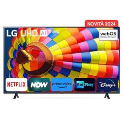 LG UHD 75'', Serie UT80 2024, 75UT80006LA, Smart TV 4K, Ultra HD, Processore α5 Gen7, 20W, 3 HDMI, HDR10 Pro, Filmmaker Mode, Game Optimizer, Alexa, Wi-Fi, webOS 24, Telecomando Puntatore