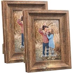 PETAFLOP Rustic Picture Frame 6x4 Inch Set of 2, Wall and Table Picture Frames, Brown