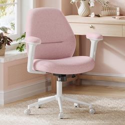 SONGMICS Chaise de Bureau, Fauteuil Ergonomique, Hauteur Réglable, Siège Pivotant, Dossier Haut, Rembourrée, Assise Large, Tissu Coton-Lin, pour Jeunes, Rose Bonbon OBG035R01