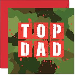 Biglietti di compleanno papà – Camo Top Dad – Biglietto di auguri di buon compleanno papà da figlio mimetico esercito mimetico biglietto di auguri la festa del papà regalo papà