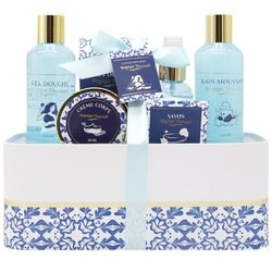 Cofanetto bagno da viaggio termico – gel doccia 210 ml, sali da bagno 150 g, bagno schiumogeno 210 ml, regalo donna bellezza, cura corpo – kit cocooning vasca da bagno fresca, francese trendy