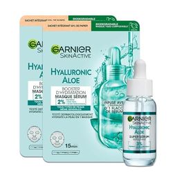 GARNIER Skin Active – Routine idratante e rimpolpante – Maschera in tessuto booster di idratazione + super siero rimpolpante – Acido ialuronico & Aloe Vera – Vegan & Cruelty Free – Pelle secca e