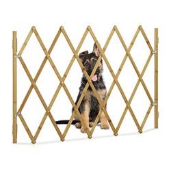 Relaxdays uitschuifbaar hondenhek bamboe, veiligheidshekje voor deur en trap, tot 116,5 cm uittrekbaar, 82,5 cm, natuur