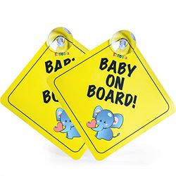 kidoola 2pcs Baby on Board Sign for Car – Newborn & Kids Driving Safety Sticker with Suction Cups – Highly Visible Warning Sign for Window (Elephant)