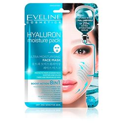 Eveline Cosmetics Maschera in Tessuto Ultra-Idratante 8-in-1 all'Acido Ialuronico - Idratazione Profonda e Cura Lenitiva per Pelli Sensibili