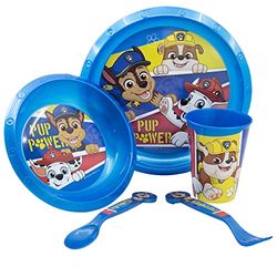 Set vajilla infantil reutilizable de 5 piezas: vaso, plato, cuenco y cubiertos de La Patrulla Canina